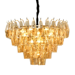 Lustre en cristal finition or, base d'ampoule E26, LED blanc chaud 3500K, hauteur réglable, intensité variable, luminaire suspendu rond pour salon - Product Image 6