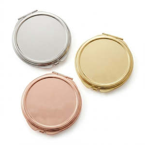 Mini Round <b>Compact</b> 2x Double-Sided Folding Pocket Metal Makeup <b>Mirror</b> 6cm Gold-Plated Rose Gold Silver - Product Image 1