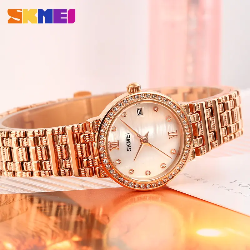 SKMEI Q030 elegance silver women quartz watch latest Stainless steel band water resist luxury vintage Concise wrist watch