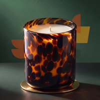 Bougie parfumée en cire de soja, style bohème moderne du milieu du siècle, senteur vanille et bois de santal, dans un bocal en verre écaille de tortue