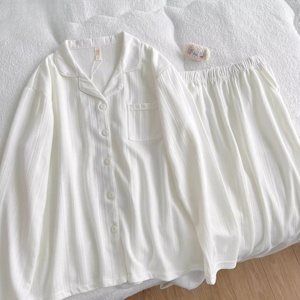 100% cotton của phụ nữ đồ ngủ được mềm mại và thoáng khí hai mảnh màu rắn in tùy chỉnh bán buôn dài tay áo quần - Product Image 3