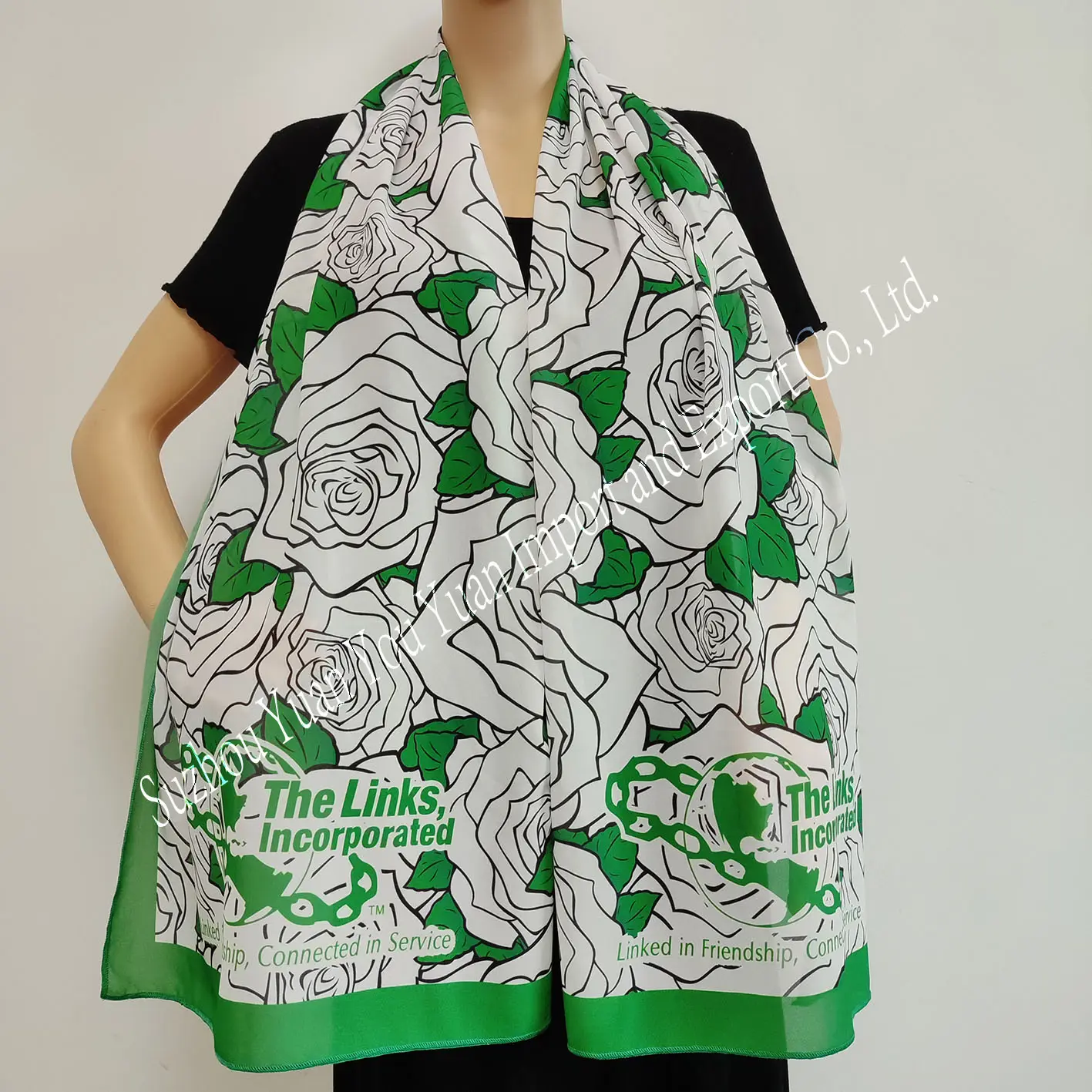 Custom 60x17 inches Green and White Links Decorative Greek Letters Sorority Scarf