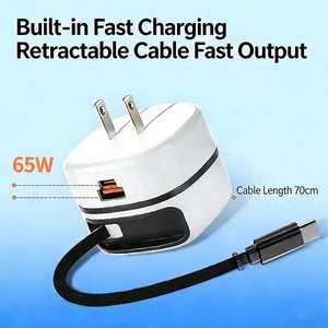 <span class=keywords><strong>Chargeur</strong></span> rapide intelligent 65 W réel avec câble rétractable de 70 cm, 3 ports USB Type C, adaptateur secteur US UK EU pour téléphone portable - Product Image 3