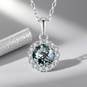 Moss Agate Natural Gemstone 925 Sterling <strong>Silver</strong> Accents For Women - Earrings, Ring &amp; Pendant Necklace Set - Product Image 5