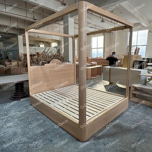 Op Maat Gemaakte Slaapkamermeubels Massief Hout Eiken Fineer Kingsize Stof Hemelbed - Product Image 4