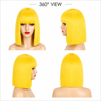Perruque synthétique courte et droite jaune vif, coupe bob, avec frange, ligne de cheveux naturelle réglable, résistante à la chaleur, pour femmes, vente en gros, OEM ODM personnalisé