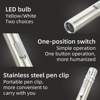 Mini linterna LED recargable por USB, pluma de luz fuerte, antorcha médica enfocada con cuerpo de lámpara de aleación de aluminio, cuerpo de acero inoxidable