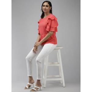 Haut à rayures en viscose décontracté à la cheville pour femmes à la mode rose avec décoration de motif élégant taille régulière un ensemble - Product Image 4