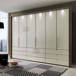 Australia High <b>Gloss</b> <b>White</b> Lacquer Wardrobe Sliding Door Wardrobe with LED Light Folding Door with Mirror - Product Image 3