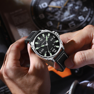 Reloj de Pulsera Deportivo de Cuarzo para Hombre, Resistente al Agua, con Detalles Azules, Correa de Cuero, Calendario, Luminoso, Casual, para Exteriores, Venta al Por Mayor - Product Image 3