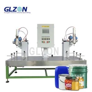 Semi-automatic two-station filling machine for filling 18L pigment/gel/syrup