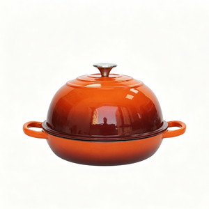 Cloche à pain en fonte émaillée orange pour <span class=keywords><strong>boulanger</strong></span> de pain au levain, avec couvercle bombé et intérieur émaillé blanc - Product Image 1