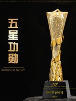 Trophée hybride cristal-résine personnalisé |   Récompenses gravées au laser 3D pour les champions de ventes d'excellence corporative et les compétitions pour enfants