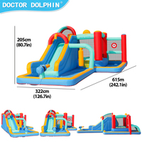 Docteur dauphin petite piscine pistolet à eau conception filet gonflable toboggan rebondissant maison sautant pour les enfants