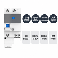 Disjoncteur différentiel RCBO sur rail DIN Wanbo-496 1P+N 30mA avec protection contre les surcharges et les courts-circuits, courbe C 6kA