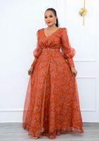 Dp574 Robe longue à manches lanterne avec ceinture col en V tendance sexy surdimensionnée pour femmes Offre Spéciale personnalisée