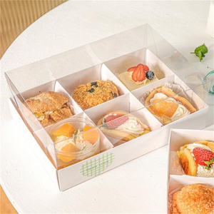 Meilleure vente Boîte d'emballage motif sourire 4/6 carrés pour dessert italien bouffée pour tarte aux fruits Boîte à cupcakes transparente à fond blanc - Product Image 1