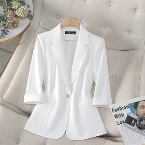 Women's White Blazer Solid Color Polyester Breathable Spring Summer 2025 Professional Formal Wear With Dress - Product Image 4