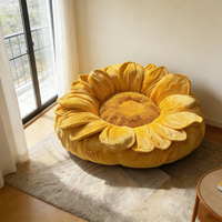 Fauteuil pouf moderne en velours en forme de tournesol, confortable, jaune, pour adultes, grand canapé paresseux au sol