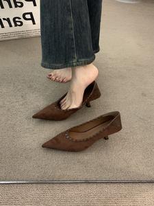 Fashion Leather Hollow Out Kitten Heels Suitable For Both <b>Men</b> And Women Comfortable Pointed Toe Low Heeled Waterproof <b>Shoes</b> - Product Image 6