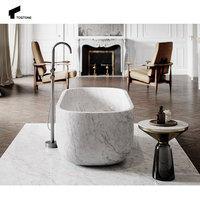 Tostone Carrara série baignoires en pierre de marbre naturel autoportantes blanches pour décoration intérieure élégante de salle de bain d'hôtel à la maison