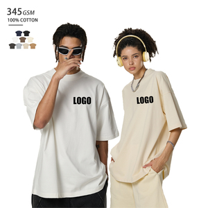 เสื้อยืดคอกลมแขนสั้นทรงหลวมโอเวอร์ไซส์สำหรับผู้ชาย 345G ผลิตจากผ้าฝ้ายถัก 100% เนื้อหนา ลายเรียบ เป็นมิตรต่อสิ่งแวดล้อม - Product Image 1