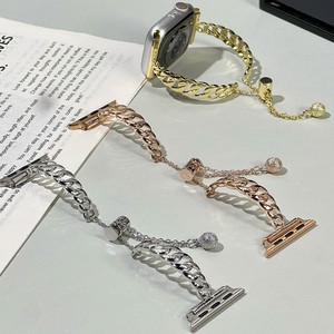 Correa de reloj de metal con cadena cubana gruesa, hebilla deslizante ajustable, decoración de bolas de diamantes de imitación, banda para muñeca para reloj inteligente - Product Image 1
