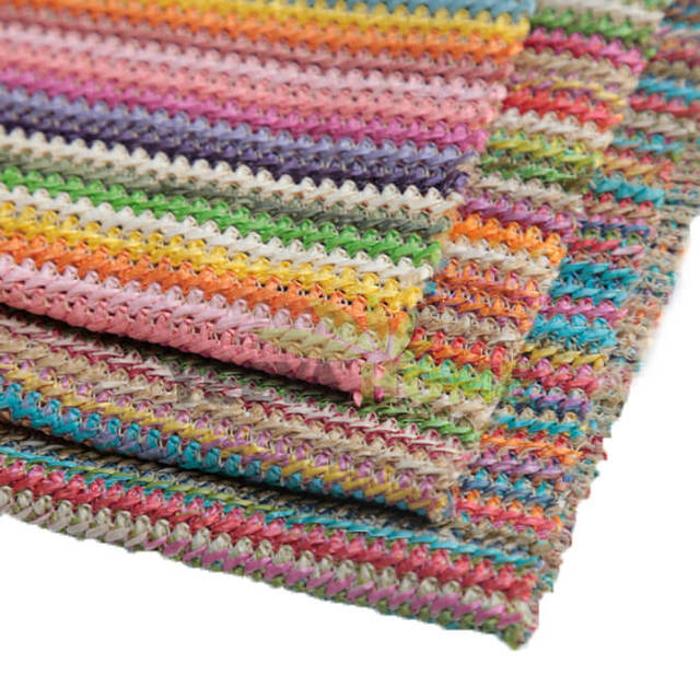 Wholesale Rainbow Color PP Woven Raffia Fabric, Recycled PP Raffia Fabric in Roll