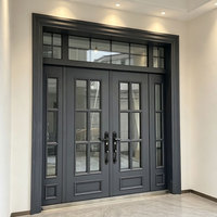 Porte d'entrée moderne de luxe pour villa, double porte en acier, alliage de zinc, verre trempé, extérieure, antivol