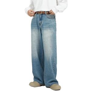 Jean baggy classique pour homme, délavé, avec rivets, taille mi-haute, 5 poches, coupe oversize, en denim, collection printemps, vente en gros - Product Image 2