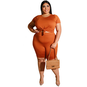 <span class=keywords><strong>Ensemble</strong></span> pantalon et haut femme grande taille, style européen et américain, couleur unie, mode décontractée, 20705. - Product Image 4