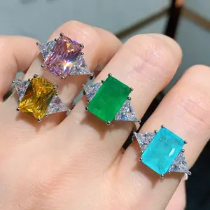 Adodo Paraiba Top Seller Main Stone Design lady Oblong cut Emerald Zircon copper Fashion Jewelry Rings