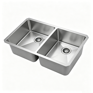 Évier de cuisine domestique durable en acier inoxydable brossé SUS304, à double bac carré, encastré, profond et sur mesure - Product Image 5
