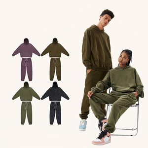 Ensemble sweat à capuche <span class=keywords><strong>et</strong></span> pantalon de jogging unisexe pull à capuche surdimensionné délavé à l'acide ensemble pantalon de survêtement avec logo personnalisé ensemble survêtement - Product Image 1