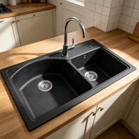 Évier de cuisine composite personnalisé en pierre de quartz, 30 pouces, à poser, double bac, pour salle de bain et buanderie, compatible granit