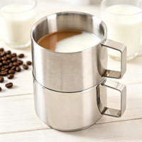 Tasse à expresso et mug à lait en acier inoxydable 304 finition sablée mate, base épaissie, style moderne et minimaliste, pour usage domestique et commercial