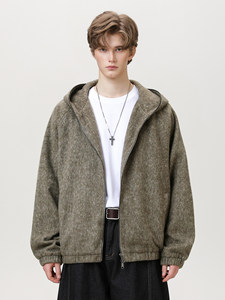 Pull à capuche zippé en mohair pour homme, couleur unie, épais, manches longues, idéal pour l'automne - Product Image 2