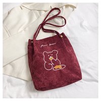 Sac à Main en Velours Côtelé Femme Ourson Dessin Animé Grande Capacité, Sacs d'Épaule Dame Mignons pour Étudiantes, Cabas Livre Fourre-Tout