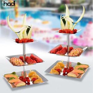 Présentoir à desserts de fruits en acier inoxydable, ustensiles de buffet HD, d'autres hôtels, support de table à 3 niveaux, 8 pièces - Product Image 1