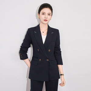 Hochwertiger Anti-Falten-Velours-<span class=keywords><strong>Blazer</strong></span>-Anzug für Damen, Herbst 2026 Neuerscheinung, Wollmischung, Doppelreihig, Gerade Geschnittenes Damen-Anzug-<span class=keywords><strong>Set</strong></span> - Product Image 3