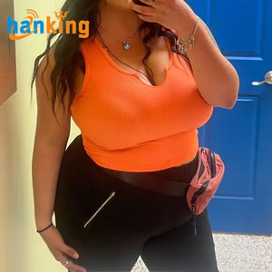 Ehanking Débardeurs de sport côtelés pour femmes Gilet Femme Couleur unie Slim Notch Col en V Débardeurs sans manches Gilet - Product Image 4