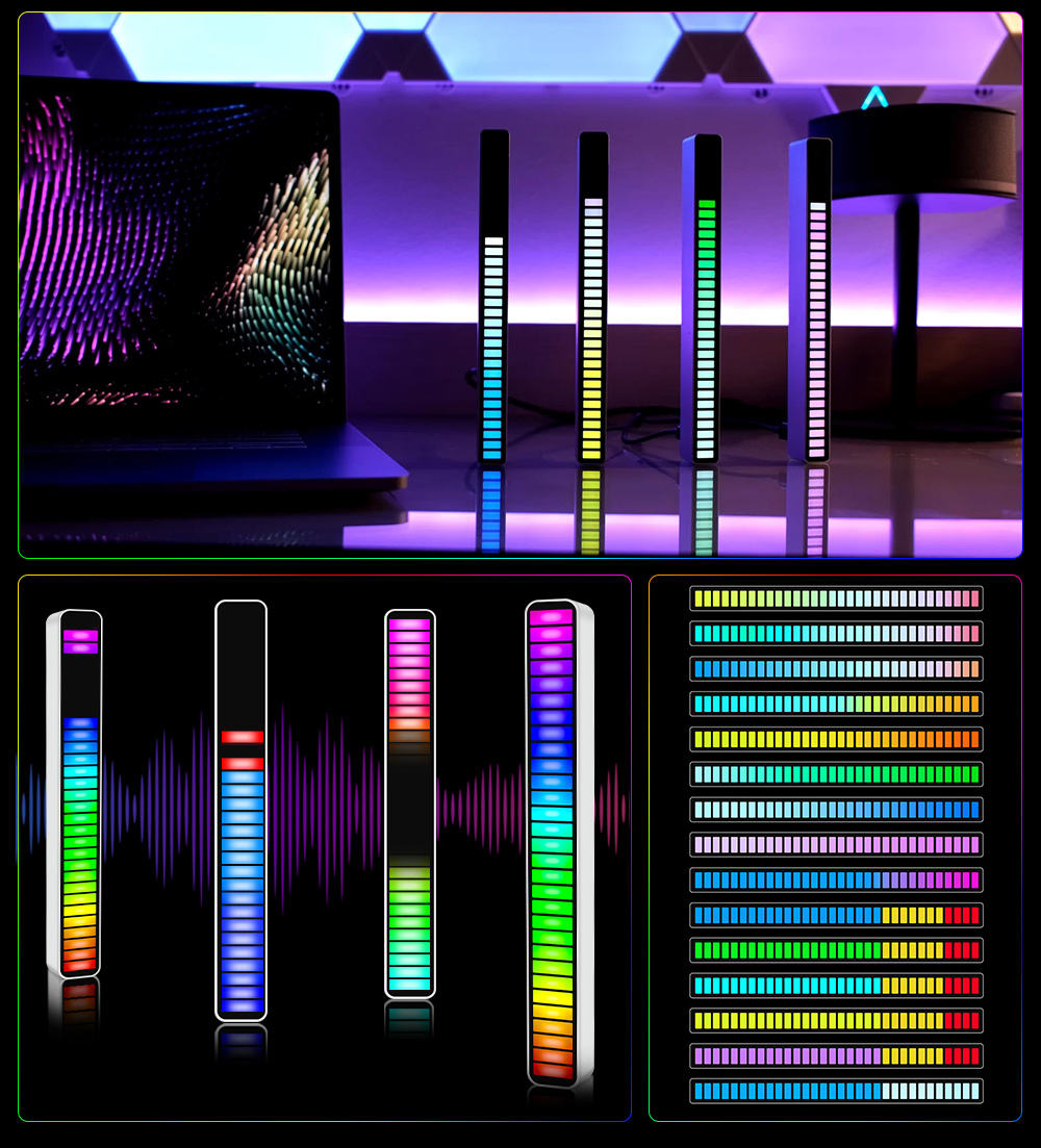 2022 32 бит уровень пикап ритм активированный Led RGB голос avtivated аудио звук бар красочные Управляйте музыкой без проблем и проводов световые балки Звук Ритм света