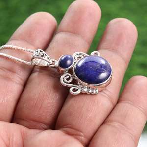 <b>Lapis</b> <b>Lazuli</b> <b>Pendant</b> Necklace Handmade Sterling Silver Gemstone Necklace for Her with Rhodium and Gold Plating - Product Image 6