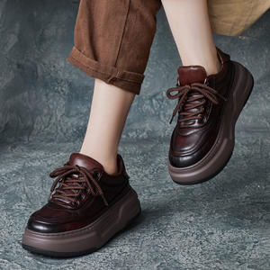 Zapatos de Plataforma con Cordones Hechos a Mano en Cuero Genuino Estilo Británico para Mujer, Novedad de Otoño - Product Image 1