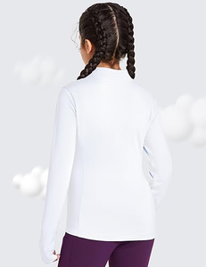 Chemise de sport en spandex pour filles - Trous pour les pouces, style équestre, <span class=keywords><strong>veste</strong></span> d'<span class=keywords><strong>équitation</strong></span> chaude à demi-zip pour enfants - Product Image 4