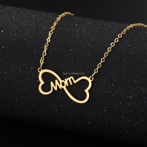 Custom Double Heart Infinity Necklace Engraved Name Pendant <strong>Mum</strong> <strong>Jewellery</strong> Personalised Infinity Charm Bow MOM Pendant Necklace - Product Image 3