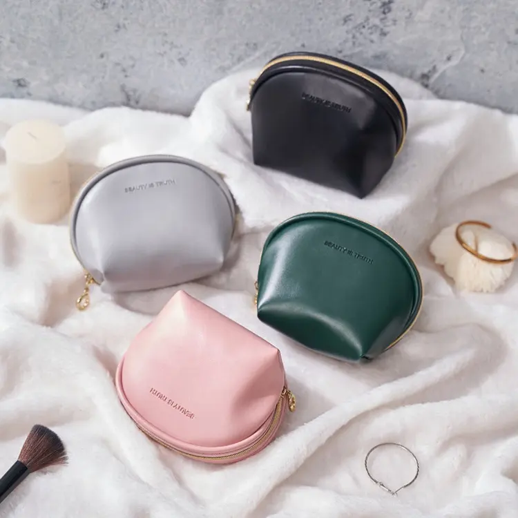 Custom logo pu leather small cosmetic bag travel waterproof zipper cute toiletry women makeup bag