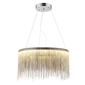 Customization Personality Modern Aluminum silver chain hanging light <b>tassel</b> <b>fringe</b> Chandelier - Product Image 6