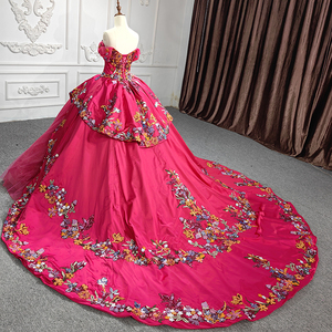 Robes de soirée parfaites, robe de bal en satin, robe de mariée à manches courtes et décolleté en cœur, fleurs 9960 - Product Image 5