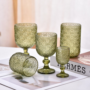 Juego de Vasos de Vidrio Vintage Estilo Europeo con Rayas Verticales y Mezcla de Colores, Cinco Vasos Personalizables para <span class=keywords><strong>Vino</strong></span> Tinto y Helado de Uso Doméstico - Product Image 1